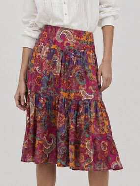 Ralph Lauren Heritage Cotton Paisley Midi Skirt in Multi Color Pink